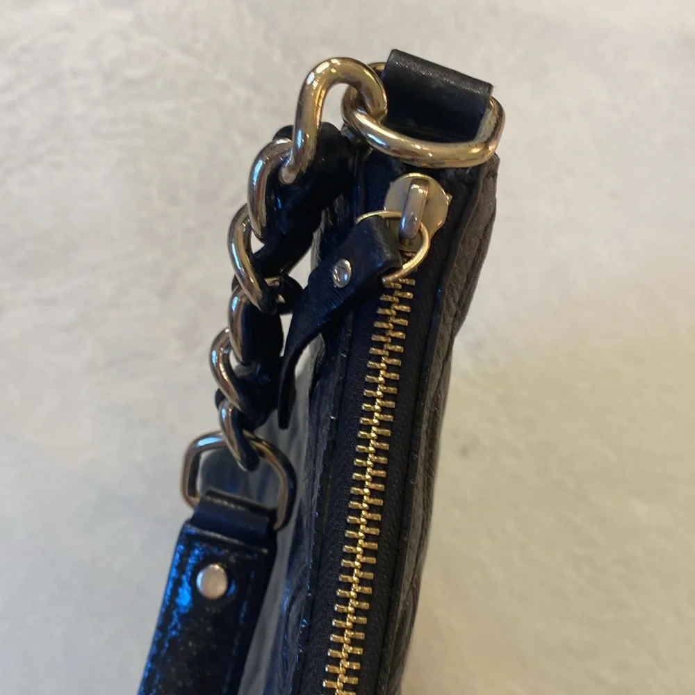 Kate Spade Gold Coast Serena black sparkly patent leather quilted hobo bag